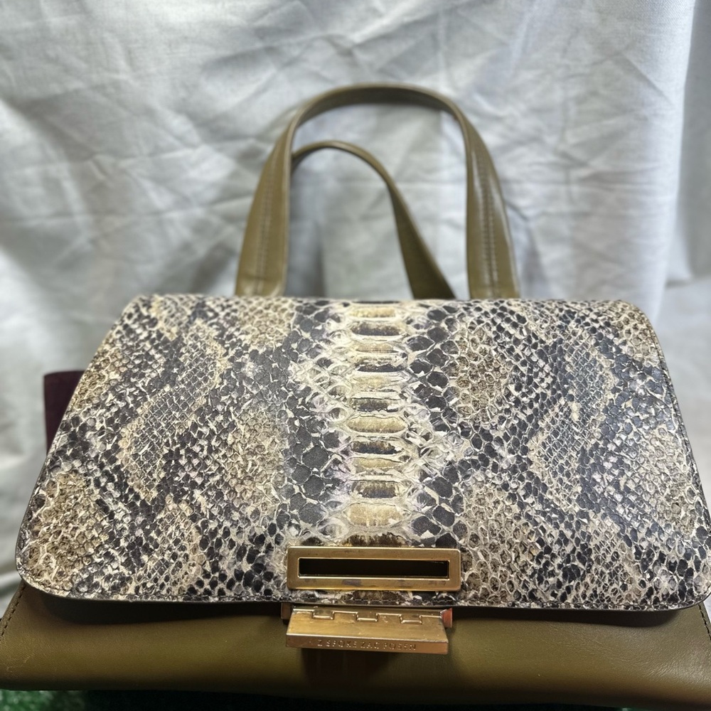 Z-Spoke Zac Posen Green & Burgundy with Snake Skin Pattern Shoulder Bag